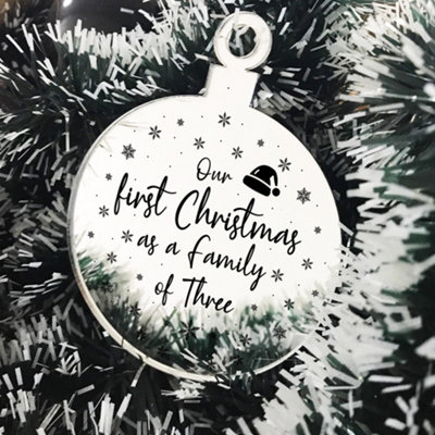 Red Ocean 1St Christmas As A Family Of Three Engraved Tree Decoration Babys 1St Xmas Gift from B&Q