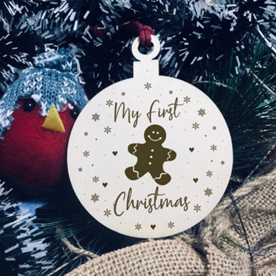 Red Ocean My 1St Christmas Bauble Wooden Hanging Tree Decoration New Baby Gift Daughter Son from B&Q