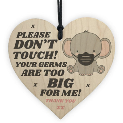 Red Ocean Please Don't Touch Your Germs Are Too Big For Me Hanging Pram Tag Elephant Mask from B&Q