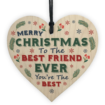 Red Ocean Christmas Gift For Best Friend Hanging Wood Heart Bauble Gift For Her Friendship Gift from B&Q