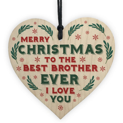 Red Ocean Christmas Gift For Brother Hanging Wood Heart Bauble Gift For Him From Sister from B&Q
