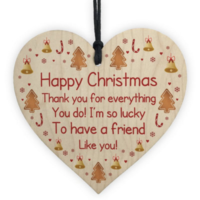 B&Q -  Happy Christmas Friendship Gift Wood Heart Gift For Friend Best Friend Keepsake Tree Decoration Gift