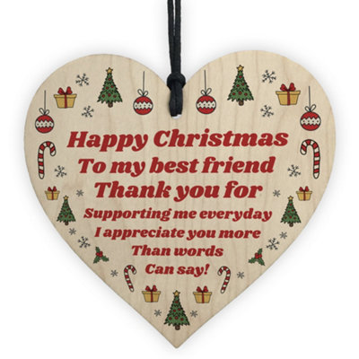 B&Q -  Christmas Gift For Best Friend Wood Heart Novelty Friendship Gift Tree Decoration