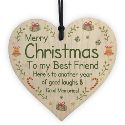 B&Q -  Friendship Keepsake Christmas Gifts For Best Friend Wood Heart Gift For Friend Tree Decoration Gifts
