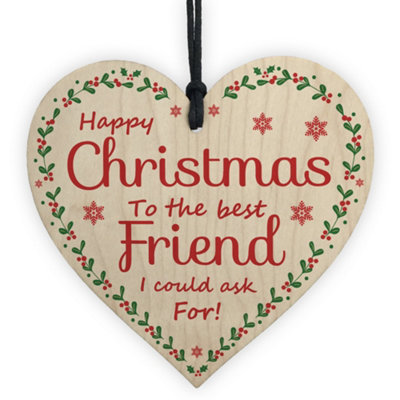 Red Ocean Christmas Best Friend Gift Wooden Heart Gift For Friend Tree Bauble Decorations from B&Q
