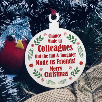 Red Ocean Chance Made Us Colleagues Christmas Gift Wood Hanging Bauble Tree Decoration from B&Q