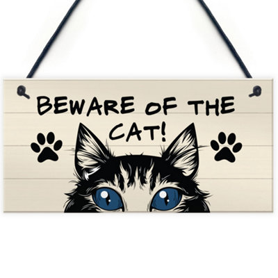 Red Ocean Funny Cat Gift Beware Sign Cat Lovers Gift For Home Animal Sign Pet Sign Family Plaque from B&Q