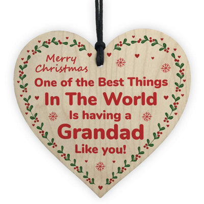 Red Ocean Best Grandad Christmas Gifts For Him Novelty Wood Heart Bauble Tree Decorations Gifts For Men Him Grandfather from B&Q