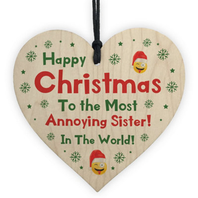 Red Ocean Funny Joke Sister Gift For Christmas Wood Heart Novelty Gift For Her From Brother from B&Q