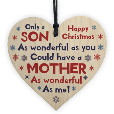 B&Q -  Funny Christmas Gift For Son From Mum Wood Heart Joke Gift For Him Keepsake