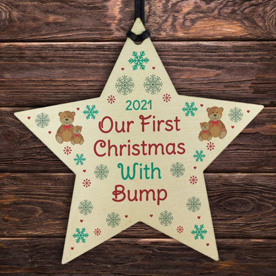 Red Ocean Our First Christmas With Bump 2021 Hanging Star Decoration New Mum Dad Gift from B&Q