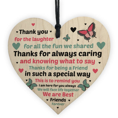 B&Q -  Friendship Gift Best Friend Plaque Shabby Chic Wood Hanging Heart Thank You Gift