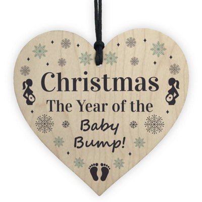 Red Ocean Christmas Baby Bump Gifts Wood Heart Bauble Mum Dad To Be Newborn Bauble Gifts from B&Q