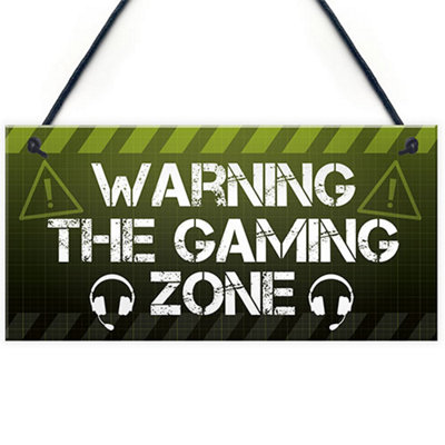 Red Ocean Gamer Zone Novelty Gaming Bedroom Games Room Sign Gift For Gamer Son Brother from B&Q