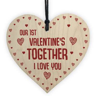 Red Ocean Our 1St Valentines Together Gift For Girlfriend Boyfriend Wood Heart Love Gift Keepsake from B&Q