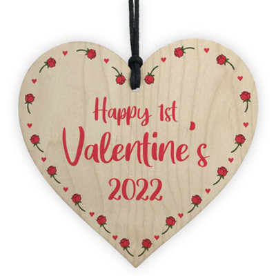B&Q -  Happy 1St Valentines 2022 Gift Wood Heart Girlfriend Boyfriend Gift For Him Her