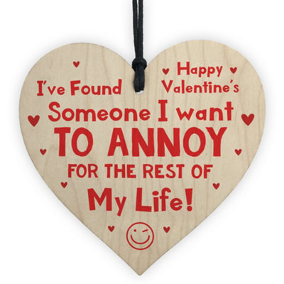 B&Q -  Valentines Gifts For Boyfriend Girlfriend Husband Wife Wood Heart Funny Gift Keepsake