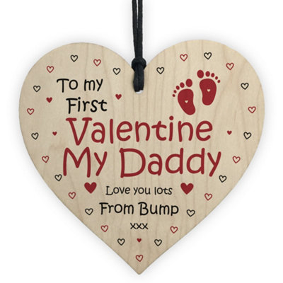 Red Ocean To My First Valentine My Daddy Wood Heart Valentines Gift From Bump Daddy Gift from B&Q