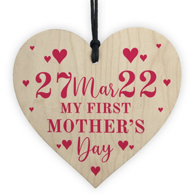 B&Q -  My 1St Mothers Day Gift Wooden Heart Gift For New Mum Mummy From Daughter Son Keepsake