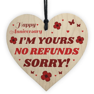 Red Ocean Im Yours No Refunds Gift Funny Anniversary Gift For Him Her Wood Heart Boyfriend Girlfriend Husband Wife Gift from B&Q