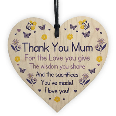 Red Ocean Thank You Mum Gift Wood Heart Birthday Mothers Day Gift From Daughter Son Keepsake from B&Q