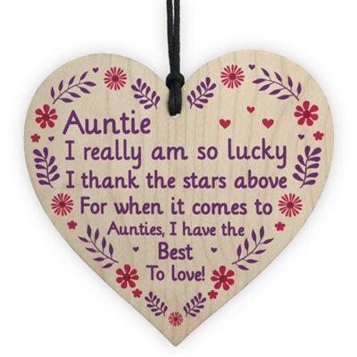Red Ocean Special Auntie Gift From Niece Nephew Birthday Mothers Day Gift Wood Heart Keepsake from B&Q