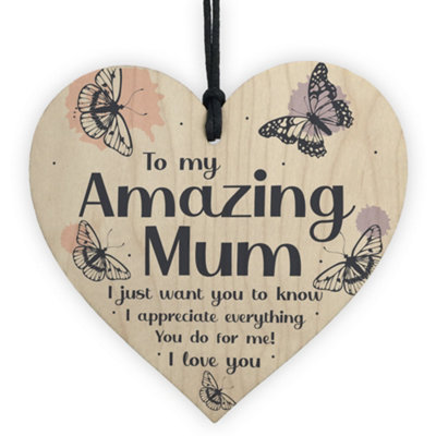 B&Q -  Gift For Amazing Mum Mothers Day Birthday Gift Wood Heart Thank You Gift For Her