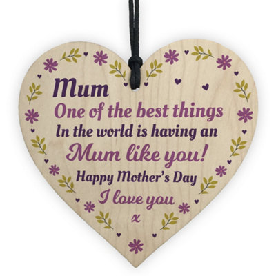 B&Q -  Novelty Mothers Day Gift Wood Heart Mum Gift From Daughter Son Thank You Gift