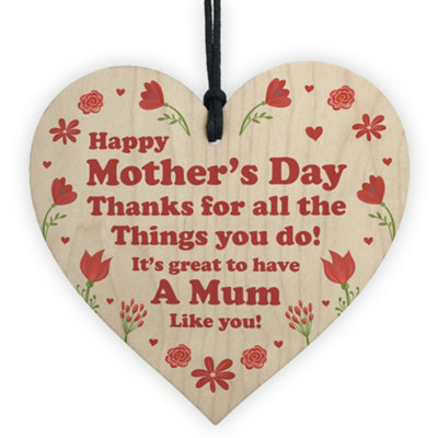 B&Q -  Thank You Gift Wood Heart Mothers Day Gift For Mum From Daughter Son Keepsake