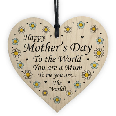 B&Q -  Novelty Gift For Mum Wood Heart Mothers Day Gift From Daughter Son Thank You Gift