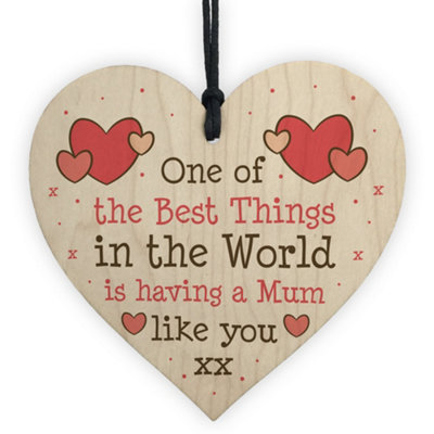 B&Q -  Thank You Mothers Day Gift For Mum Wood Heart Gift From Daughter Son Keepsake