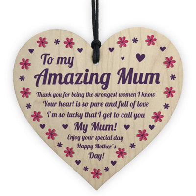 B&Q -  Gift For Mum On Mothers Day Wood Heart Thank You Gift From Daughter Son Keepsake