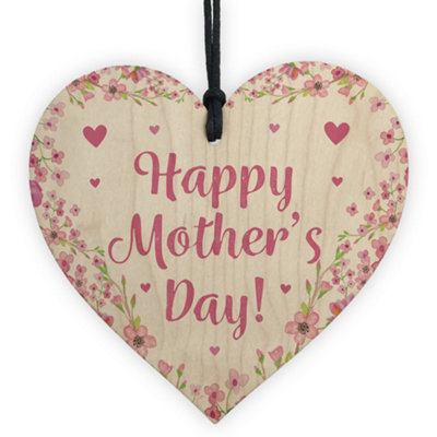 B&Q -  Happy Mothers Day Gifts For Mum Nan Mummy Nanny Grandma Wood Heart Plaque