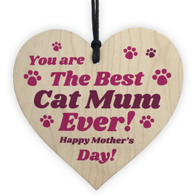Red Ocean Funny Mothers Day Gift For Best Cat Mum Wood Heart Gift From Cat Pet Gift Keepsake from B&Q