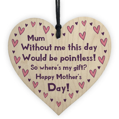 Red Ocean Funny Humour Mothers Day Gift For Mum Wood Heart Joke Gift From Daughter Son from B&Q