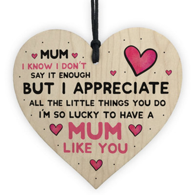 B&Q -  Mothers Day Gift Idea Wooden Heart Mum Present Birthday Thank You Son Daughter Gift
