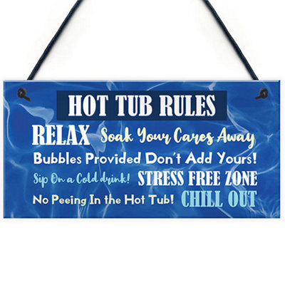 Red Ocean Hot Tub Rules Novelty Hanging Plaque For Garden Funny Hot Tub Decor Shed Sign from B&Q