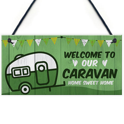 Red Ocean Caravan Sign Hanging Door Wall Plaque Welcome Sign Campervan Motorhome Sign from B&Q