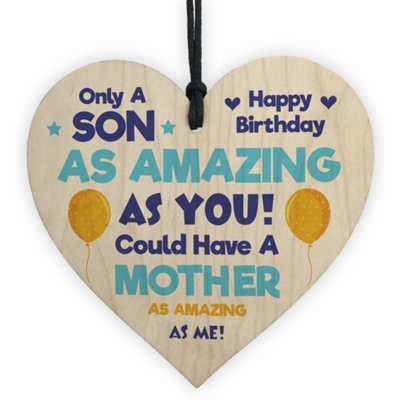 B&Q -  Son Birthday Gifts Funny Wooden Heart Joke Son Gift From Mum Funny Gift For Him