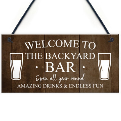 B&Q -  Backyard Bar Sign Hanging Wall Plaque Vintage Man Cave Shed Sign Gift