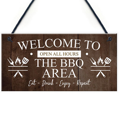 Red Ocean The Bbq Area Hanging Outdoor Garden Barbecue Gift Barbecuing Pit Sign from B&Q