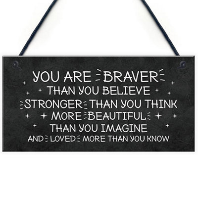 Red Ocean Braver Stronger Beautiful Friendship Sign Hanging Wall Decor Best Friend Gift Motivational Inspirational Sign from B&Q