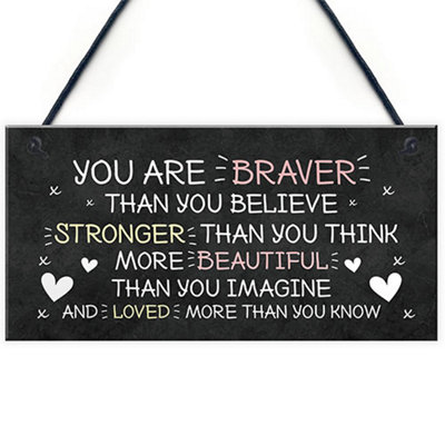 Red Ocean Friendship Sign Hanging Braver Stronger Beautiful Wall Decor Best Friend Gift Motivational Inspirational Sign from B&Q