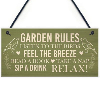 Red Ocean Outdoor Plaques For Garden Garden Rules Sign Novelty Hanging Summer House Sign Garden Shed Friendship Gift from B&Q