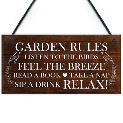 Red Ocean Garden Rules Sign Novelty Hanging Plaque Summer House Sign Garden Shed Sign Friendship Gift from B&Q