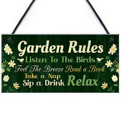 Red Ocean Garden Signs Outside Garden Rules Sign Novelty Hanging Plaque Summer House Sign Garden Shed Sign from B&Q