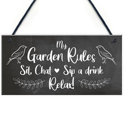 Red Ocean My Garden Rules Sign Shabby Chic Sign Summerhouse Sign Garden Shed Sign Friendship Gift from B&Q