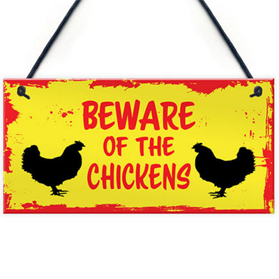 Red Ocean Beware Of The Chickens Hanging Plaque Chicken Coop Sign Chicken Gifts from B&Q