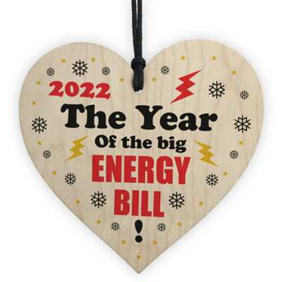 Red Ocean Funny Christmas Bauble Energy Bill Wood Tree Decoration Gift For Him Her Family Gift from B&Q