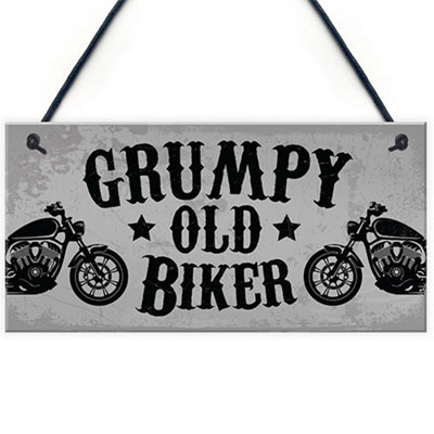 Red Ocean Grumpy Old Biker Novelty Hanging Man Cave Garage Sign For Motorbike Enthusiast Bike Accessories from B&Q